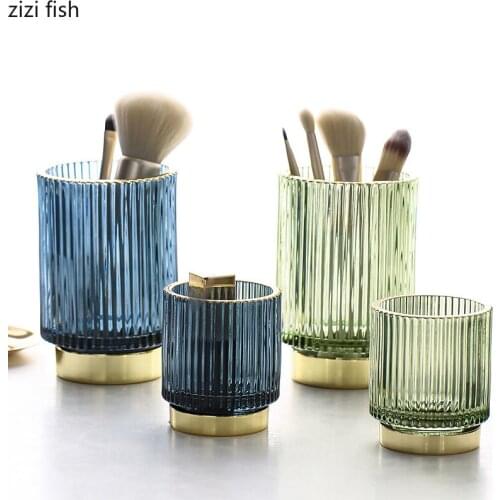 European Gilded Storage Jars Glass Bottle Pen Holder Dressing Table Ring Earring Jewelry Box Cosmetic Containers Home Decoration