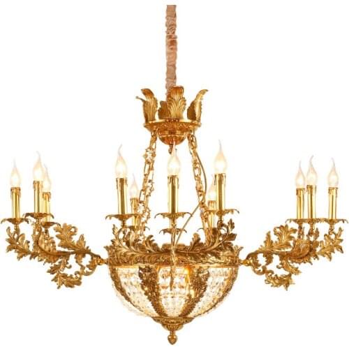 French chandelier all copper European living room lamp villa retro luxury chandelier bedroom dining room lamp pure copper