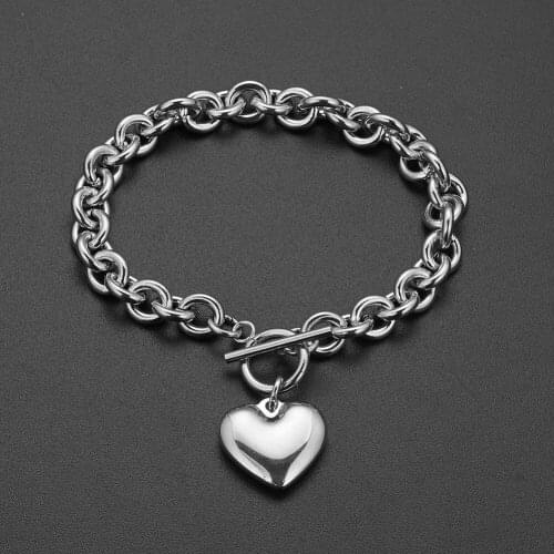 Personality Simple Heart Bracelets Gold Color Stainless Steel Heart Charms Bracelets For Women Men Gift