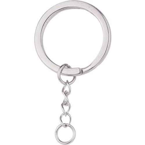 25mm Stainless Steel Key Ring with Chain Keychain DIY Mirror Polished Flat Ring Plus Extension Chain