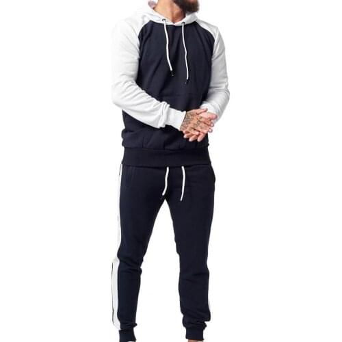 Men Pants Suit 2021 All Match Sports Suit Contrast Color Hooded Loose Drawstring Men Sports Suit for Work