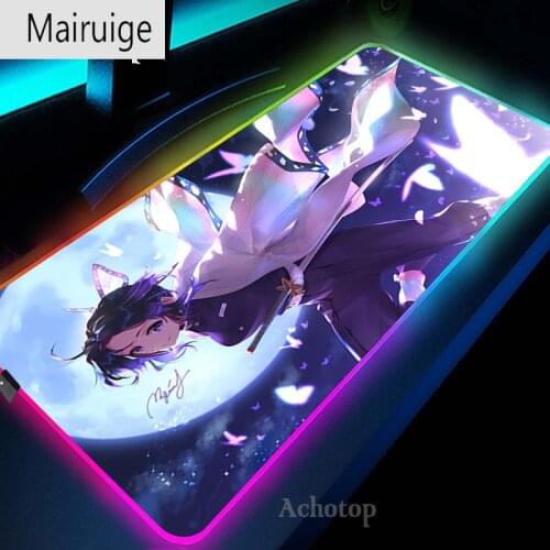 Anime Mouse Pad Demon Slayer Kimetsu No Yaiba Gaming RGB LED Gamer Mousepad Computer Desk Padmouse Keyboard Manga Desk Mat Xl