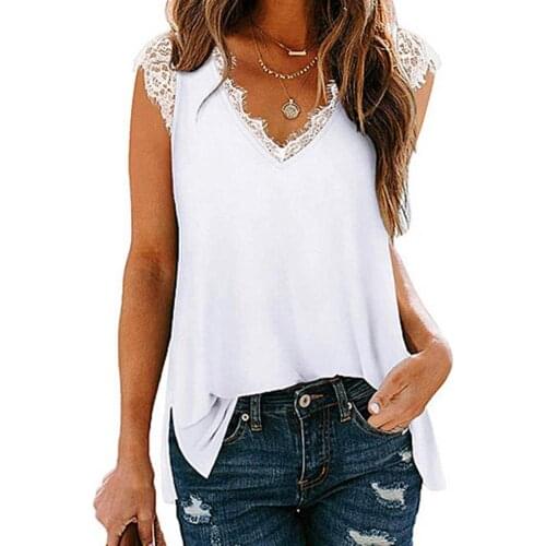 5 Colors Beautiful Women Blouse Lace Hem Decor Deep-V All-matched Skin-friendly Cloth Summer Tops Vest