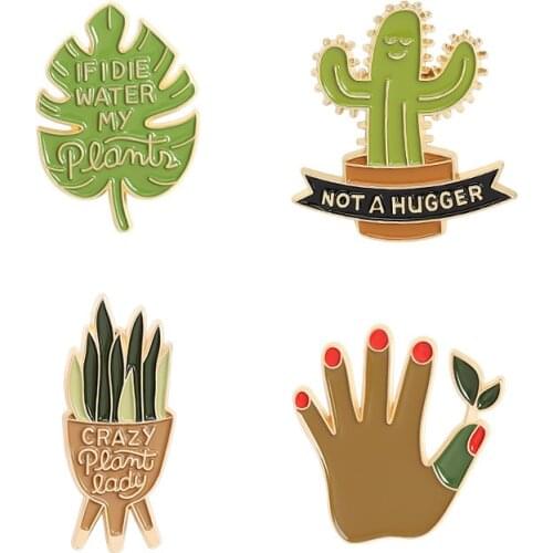 Creative Plant Idea Enamel Pins Cartoon Sansevieria Monstera Cactus Hug Brooches Bag Lapel Badge Jewelry Gift for Kids Friends