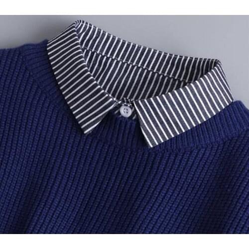 Linbaiway Formal Stripes Detachable Lapel Fake Collar Women Button Down False Collar Female Removable Half Shirt Blouse Decor