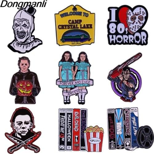LT121 Halloween Horror Movie Enamel Pins Brooches Woman Men Backpack Bags Badge Lapel Jewelry Kids Friends Birthday Gifts