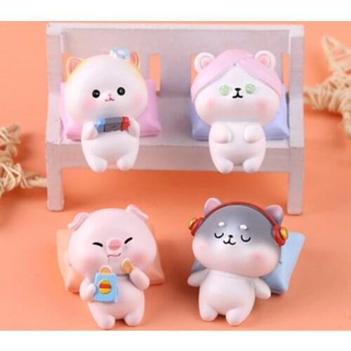 ZOCDOU 1 Piece Cute Cartoon Animal Cat Pig Small Statue Little Figurine Crafts Figure Ornament Miniatures