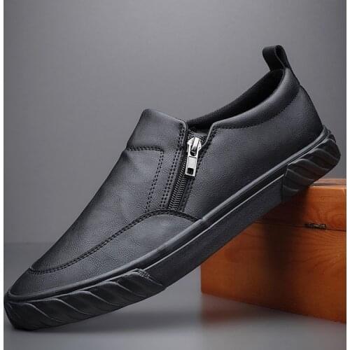 2021 New Men Leather Casual Shoes Spring Autumn Fashion Street Cool Slip-On Flat Shoes Loafers 4 Colors