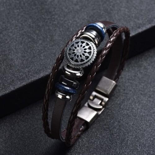 Mens woven cowhide buckle bracelet simple student jewelry leather bracelet