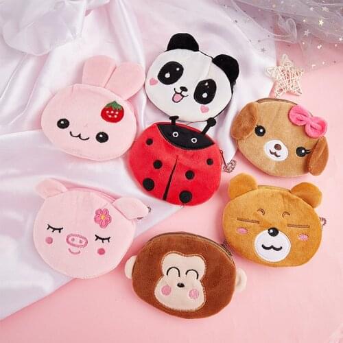 1pc Soft Plush Cartoon Women Coin Purse Cute Animal Zipper Children Girl Coin Wallet USB Cable Headset Mini Bag Key Wallet