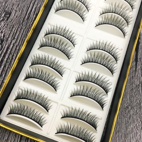 YOKPN False Eyelashes High Quality 0.07 Natural False Eyelashes Simulated Cross 3D Eyelashes Short Nude Makeup Lashes 10 pairs