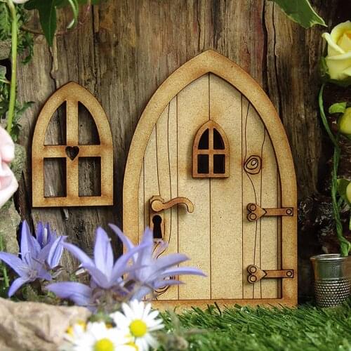 New Hot Fairy Door and Windows Set for Trees Miniature Wooden Fairy Pixie Garden Outdoor Decor for Home Kids SMR88