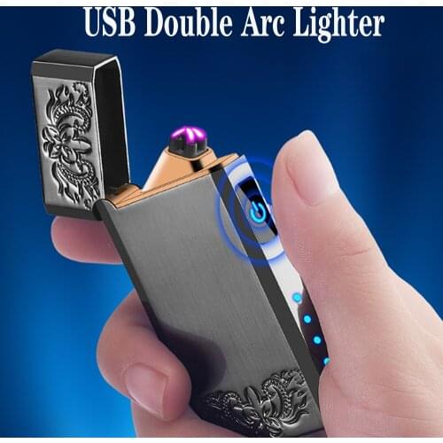 New USB Double Arc Lighter Touch Sensor Windproof Rechargeable Lighter Power Display Electric Lighter Factory Direct Sales