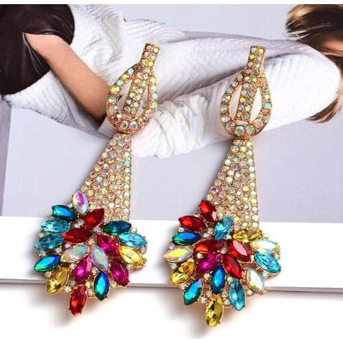New Arrival Long Metal Colorful Crystal Dangle Drop Earrings High-Quality Fashion Glass pendant Jewelry Accessories For Women