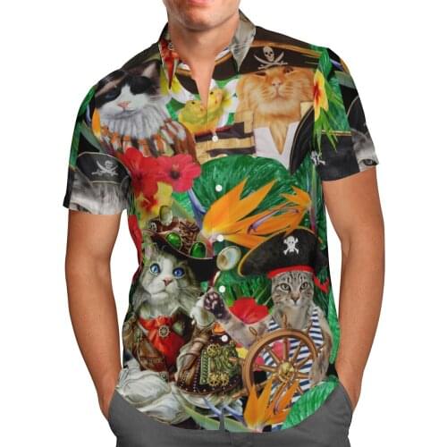 Captain Pirate Cat 3D Beach Hawaiian 2021 Summer Shirt Short Sleeve Shirt Streetwear Oversized 5XL Camisa Social Chemise Homme