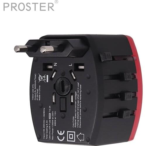 PROSTER for World Wide Universal Travel Adapter Multi Plug Charger 3 USB 1 Type-C AC Power