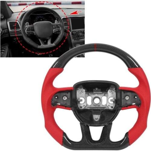 Custom Carbon Fiber Steering Wheel Fit for Dodge Challenger/Charger SRT HELLCAT 2015 2016 2017-2020 Red Nappa Perforated Leather