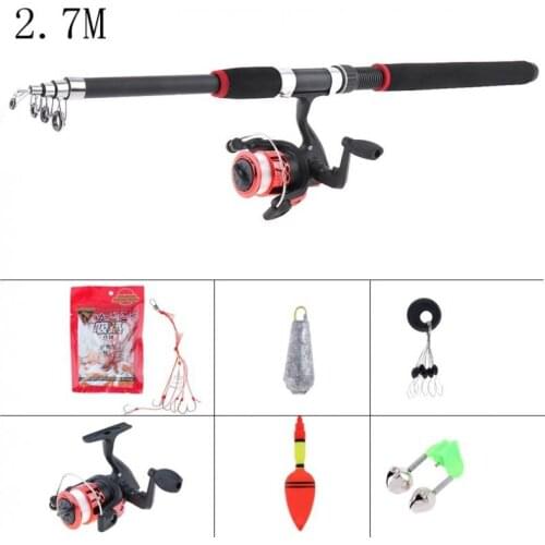 2.7m Fishing Rod Spinning Reel with Line Lures Hooks Fishing Float Beads Bell Lead Combo Tools Accessories Set