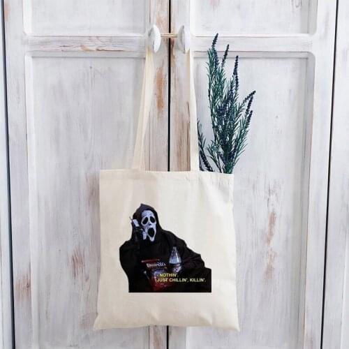 Killin Woman Canvas Tote Halloween Horror Movie Canvas Tote Bag Vintage Streetwear Women Reusable Bag Harajuku Reusable Print