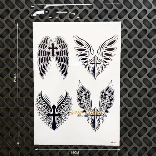 Dark Angel Wings Waterproof Temporary Tattoo Women Body Art ARm Tattoo Sleeve GHB-501 Black Wings Cross Design Sexy Tatoo Men