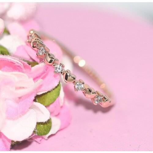 Thin Simple Heart Rings For Women Girls White Rose Gold Color CZ Trendy Daily Party Gift Fashion Jewelry R901