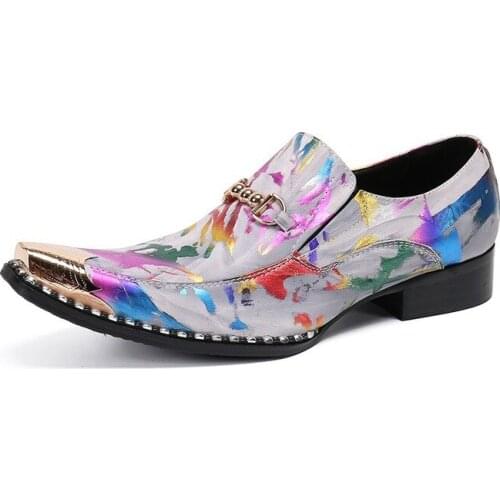 Italian Mens Formal Shoes Genuine Leather Colorful Oxford Shoes Men Dress Shoes Groom Loafers Men Wedding Leather Business Shoes