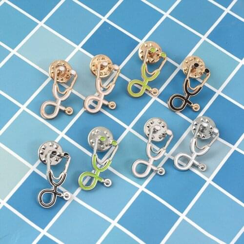 High Quality 12 Style Brooches Doctor Nurse Stethoscope Brooch Medical Jewelry Enamel Pin Denim Jackets Collar Badge Pins Button