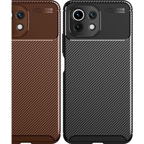 Carbon Fiber Shell Armor Shockproof Phone Case For Xiaomi Mi 11 Lite Pro Ultra Soft Silicon Back Cover Coques Funda