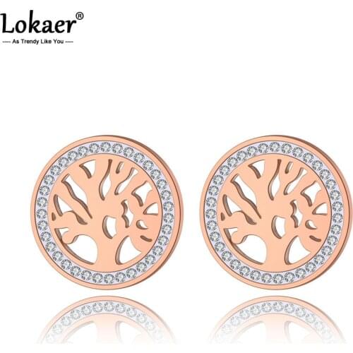 Lokaer Classic Stainless Steel Flowers Tree Stud Earrings Jewelry Trendy Clay CZ Crystal Plant Earrings For Women Girl E19281