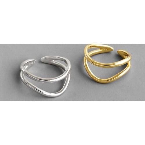 Real 925 sterling silver double layer line rings for women bijoux, new cute adjustable ring anel feminino silver jewelry 2020