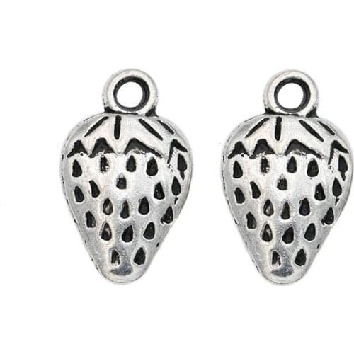 10pcs Antique Silver Plated Strawberry Charms Beads Pendants for Jewelry Making DIY Handmade 17x10mm