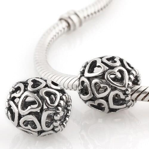 100% 925 Silver Charms Love Heart Silver Charms Beads Women DIY Jewelry Fit Silver Charm Bracelet & Snake Chain Vintage Beads