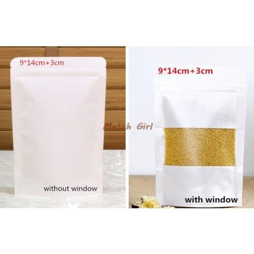 100pcs/lot-9*14cm+3cm Small size Stand Up White Kraft Paper Zipper Bag Coffee Bean Tea Powder Food Party Gift Packaging Bags