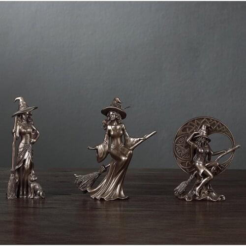 3Pcs Nordic Witch Figurines Wizard Sculpture Home Office Shelf Statue Decor