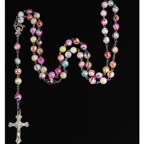 48 pieces 2019 new shelf religious necklace paint bead rosary Catholic necklace mixed color 8mm beads