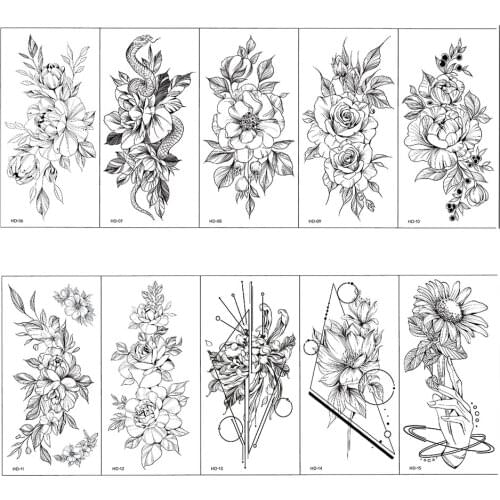 5pcs New Plain Flower Arm Tattoo Sticker Small Fresh Flower Painted Tattoo Sticker Dark Personality Simulation Temporary Tattoo