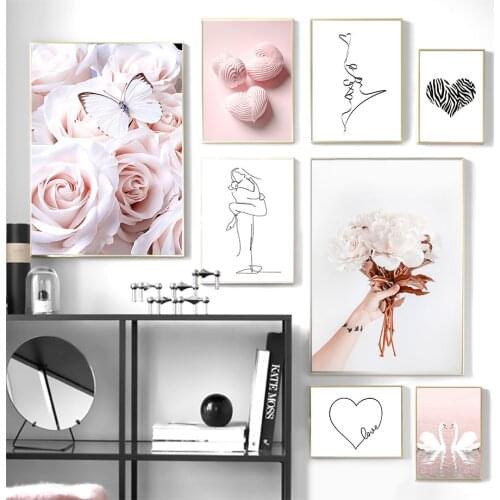 5D DIY Diamond Painting Pink Rose Butterfly Flower Swan Line Nordic Diamond Mosaic Embroidery Cross Stitch Kits Art Home Decor