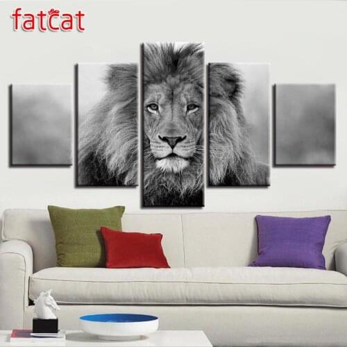 FATCAT Diy Diamond Painting 5 Pieces Black white Animal Lion Wall Decorative full Square Round Diamond Embroidery Sale Art AE787