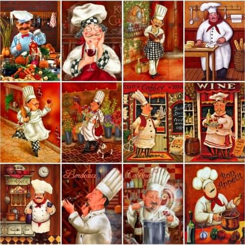 AZQSD Diamond Painting Chef Kitchen Cross Stitch Kits Rhinestones Diamond Embroidery Cartoon Mosaic Handicraft Home Decor Gift