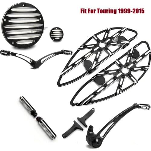 Black CNC Gauge Cut Derby cover Floorboard Foot pegs Brake shifter levers For harley 2014-2015 Street Glide FLHX Road King FLHR