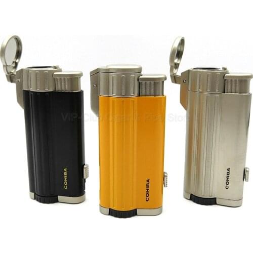 COHIBA Metal 3 Torch Flame Cigar Cigarette Lighter Butane Jet Lighter With Gift Box Windproof Refillable Mens' Smoking Tool