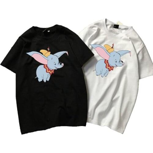 Disney Synthetic Material 10% Cotton Dumbo Female Summer Women Girl T Shirt Tops Luxury Designer Tshirt Cartoon Print T-Shirt