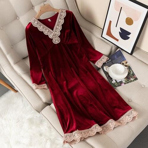 Fdfklak Golden Velvet Nightgown For Women Dressing Gown Long Sleeve Night Dress 2020 New Warm Comfort Sexy Sleepwear
