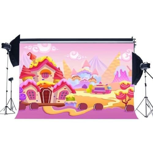 Girls 1st Birthday Backdrop Fairytale Castle Backdrops Ice Cream House Candy Lollipops Fantasy Background