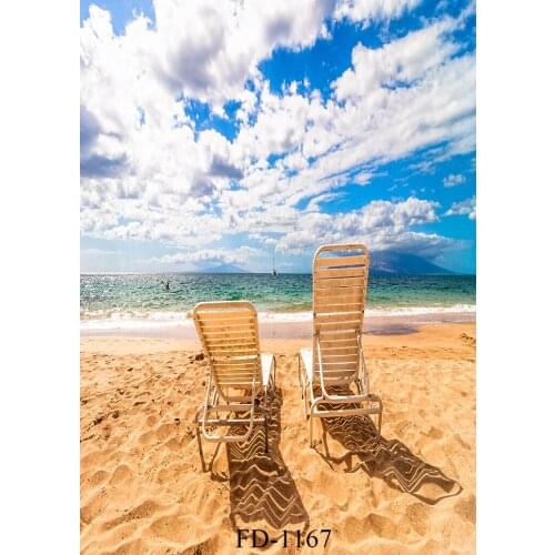 Blue sky, white clouds, sandy beach, seaside, sea scenery background photography background