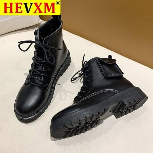 HEVXM 2020 Fashion Ankle Boots for Women Thick Heel Short Boots Lace-Up Round Toe Motorcycle Boots Women Shoes Botas Mujer