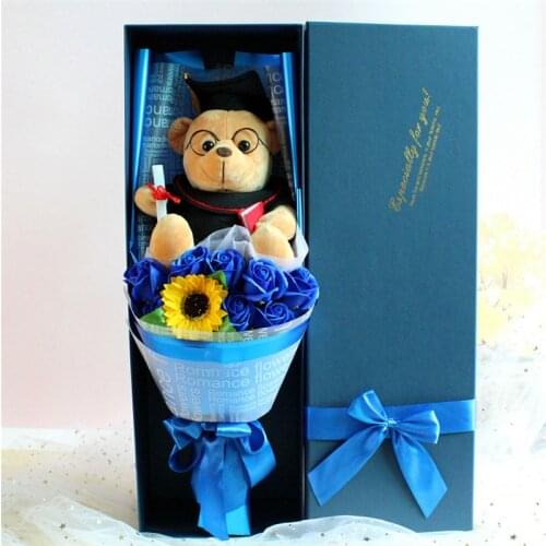 Graduation Bouquet Teddy Bear Stuffed Animal Plush Toy Cartoon Gift Box Creative Birthday Graduation Christmas Gifts