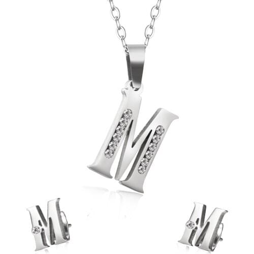 Hot Sale Initial Alphabet Necklaces earrings set Gold Color Stainless Steel Choker Necklace Women Jewelry set