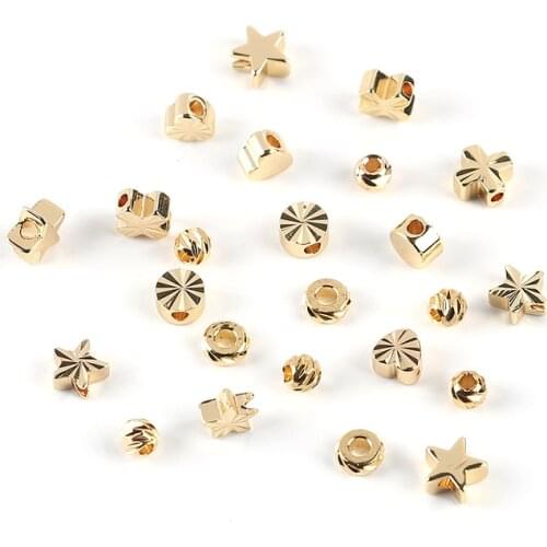 Copper Beads Cross Round Gold Color Carved Pattern Loose Beads DIY Making Women Necklace Bracelets Jewelry About 4mm-6mm,10 PCs