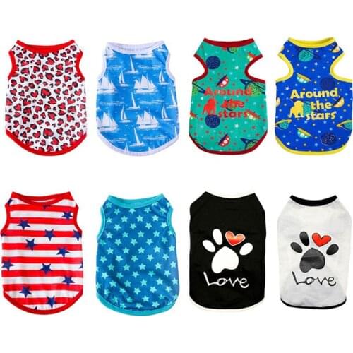 Cute Printed Summer Pets T-shirt Puppy Dog Clothes Pet Cat Vest Cotton T Shirt Pug Apparel Costumes Dog Clothes for Small Dogs